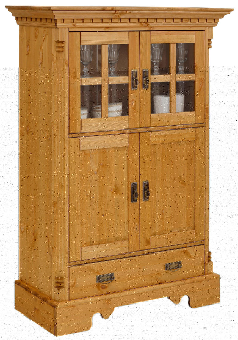 Comoda inalta cu vitrina Milan din lemn de pin 102 cm - LunaHome.ro