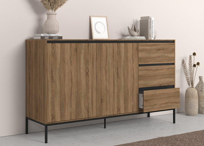 Comodă modernă Bari culoare stejar, picioare negre 140 cm - LunaHome.ro