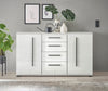 Comodă modernă Cantara alb lucios cu sertare si usi 150 cm lățime - LunaHome.ro