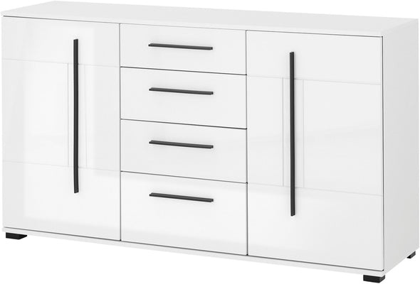 Comodă modernă Cantara alb lucios cu sertare si usi 150 cm lățime - LunaHome.ro