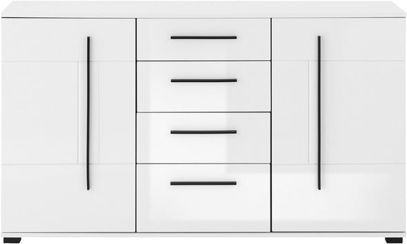 Comodă modernă Cantara alb lucios cu sertare si usi 150 cm lățime - LunaHome.ro