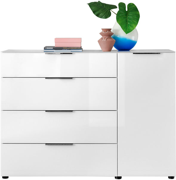 Comoda moderna Santorin cu fronturi si blat din sticla alba 135 cm - LunaHome.ro