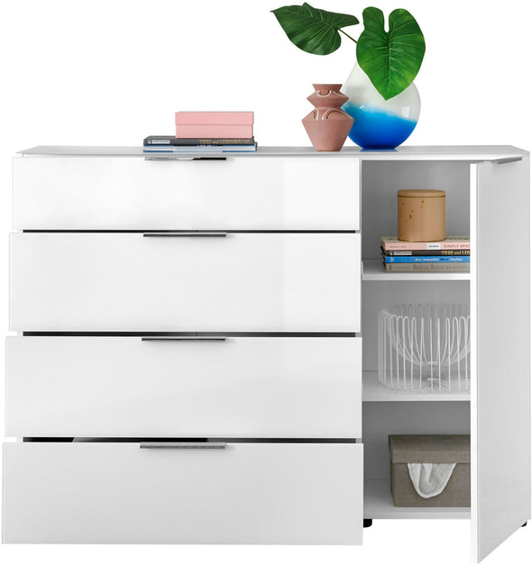 Comoda moderna Santorin cu fronturi si blat din sticla alba 135 cm - LunaHome.ro