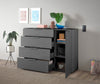 Comoda moderna Santorin gri cu fronturi si blat din sticla 135 cm - LunaHome.ro