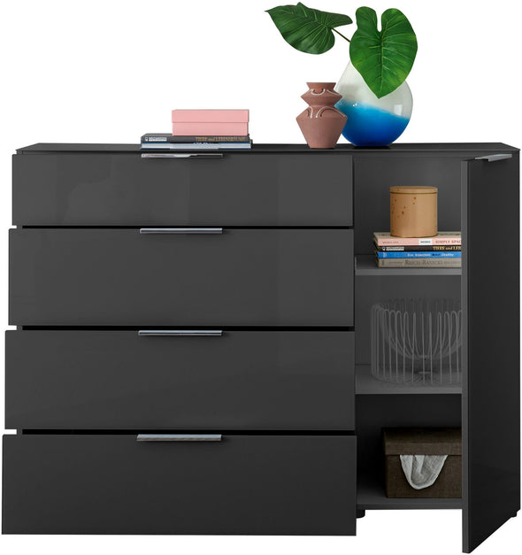 Comoda moderna Santorin gri cu fronturi si blat din sticla 135 cm - LunaHome.ro