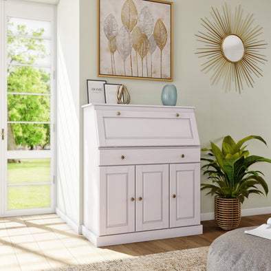 Comoda secretaire Rossi din lemn de pin alb 90 cm - LunaHome.ro