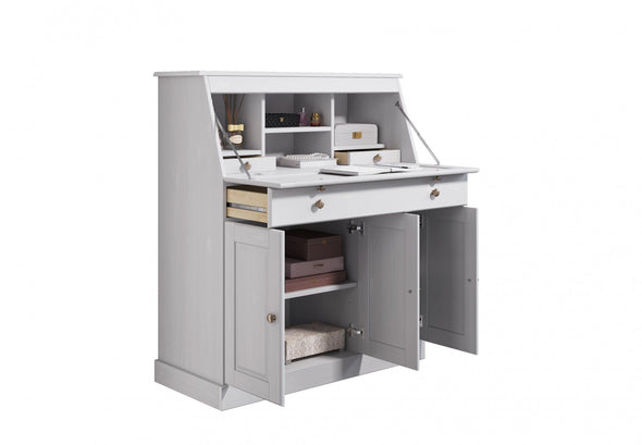 Comoda secretaire Rossi din lemn de pin alb 90 cm - LunaHome.ro