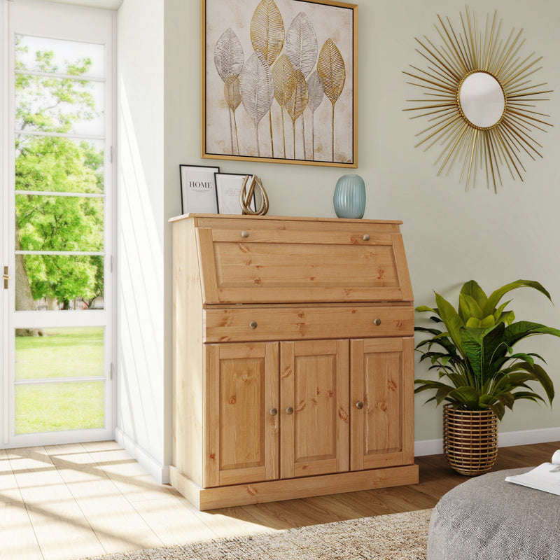 Comoda secretaire Rossi din lemn de pin natur 90 cm - LunaHome.ro