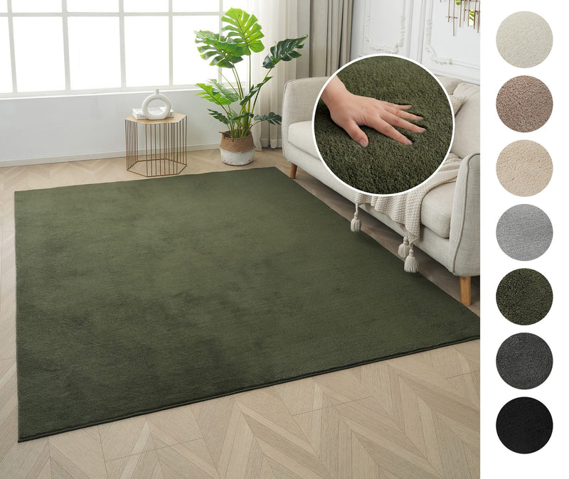 Covor Cali Standard pufos din microfibra lavabil verde inchis 180x280 cm
