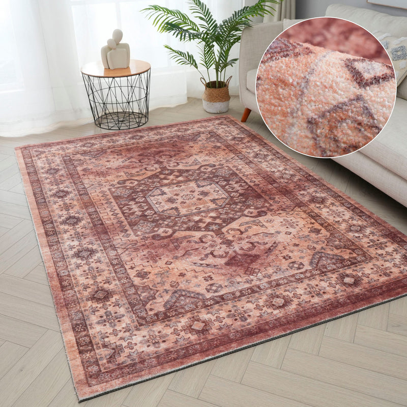 Covor Abbas rosu cu model oriental imprimat 160x220 cm - LunaHome.ro