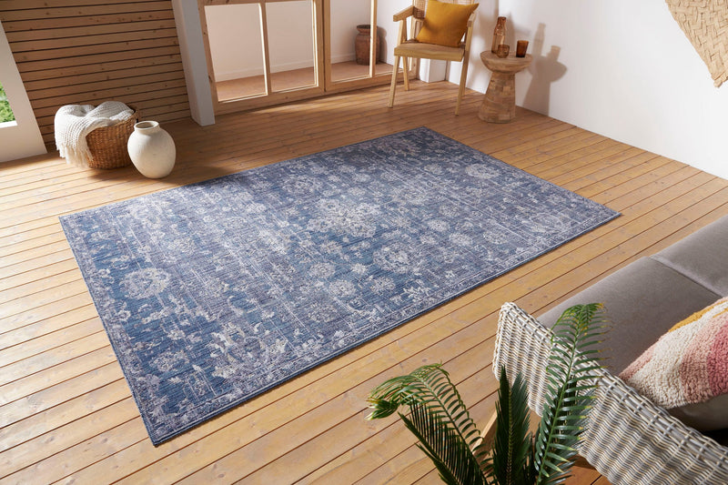 Covor Alexandria cu fire scurte albastru, aspect vintage 75x120 cm - LunaHome.ro