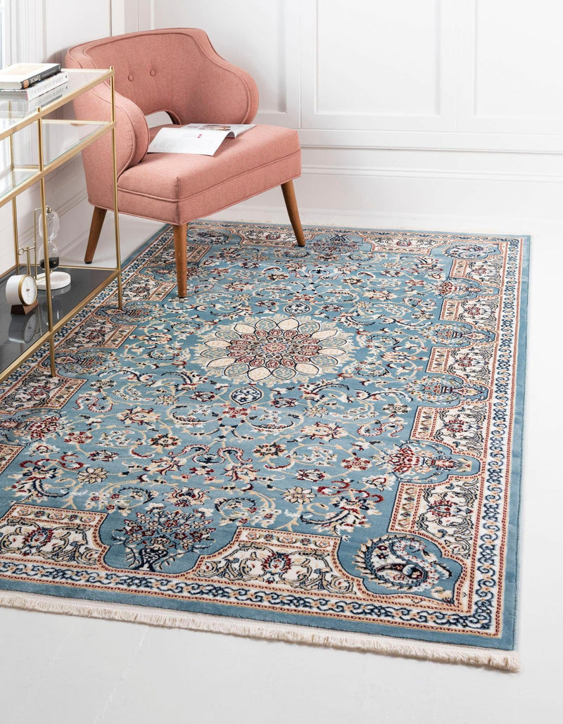 Covor Almas cu franjuri, model oriental albastru 91x152 cm - LunaHome.ro