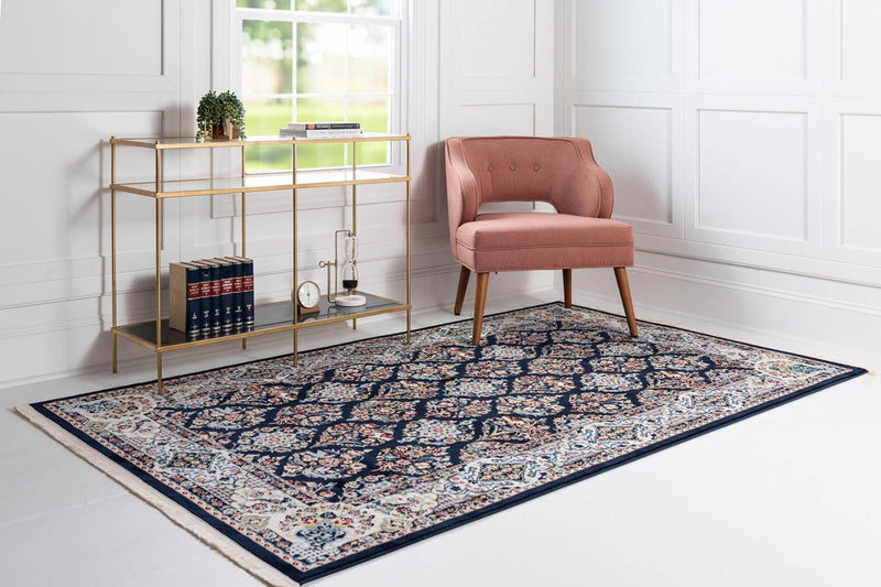 Covor Almas cu franjuri, model oriental albastru 91x152 cm - LunaHome.ro