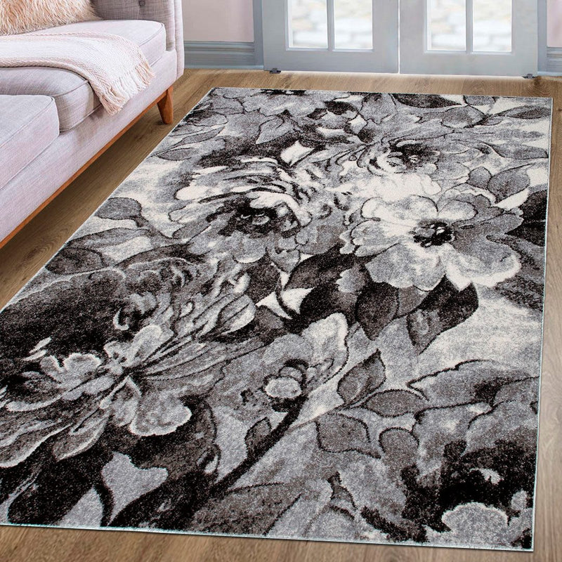 Covor Almrose cu fir scurt, moale model floral gri 200x300 cm - LunaHome.ro