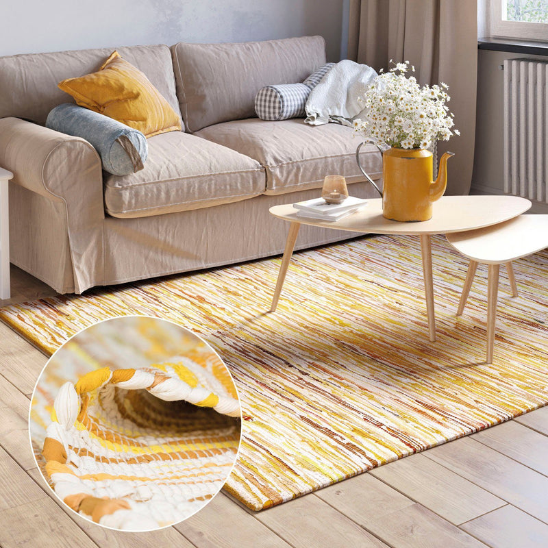 Covor Ameer din bumbac lucrat manual cu nuante de galben, 80x150 cm - LunaHome.ro