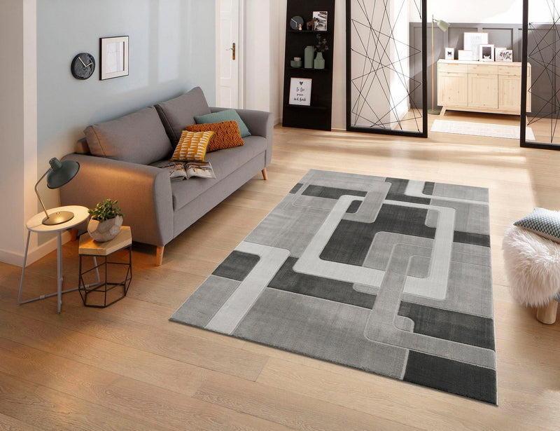 Covor Anesa cu design geometric 3D modern gri, 200x290 cm - LunaHome.ro
