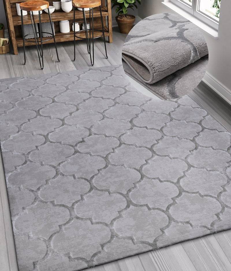 Covor Badra cu fire scurte, model elegant 3D gri, 80x150 cm - LunaHome.ro