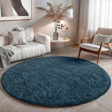 Covor Banji albastru rotund, moale și pufos, 100 cm diametru - LunaHome.ro