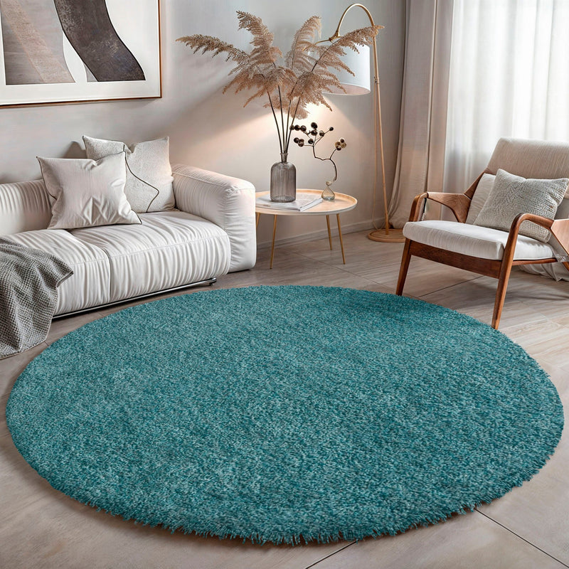 Covor Banji albastru rotund, moale și pufos, 100 cm diametru - LunaHome.ro