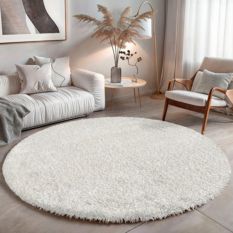 Covor Banji crem rotund, moale și pufos, 150 cm diametru - LunaHome.ro