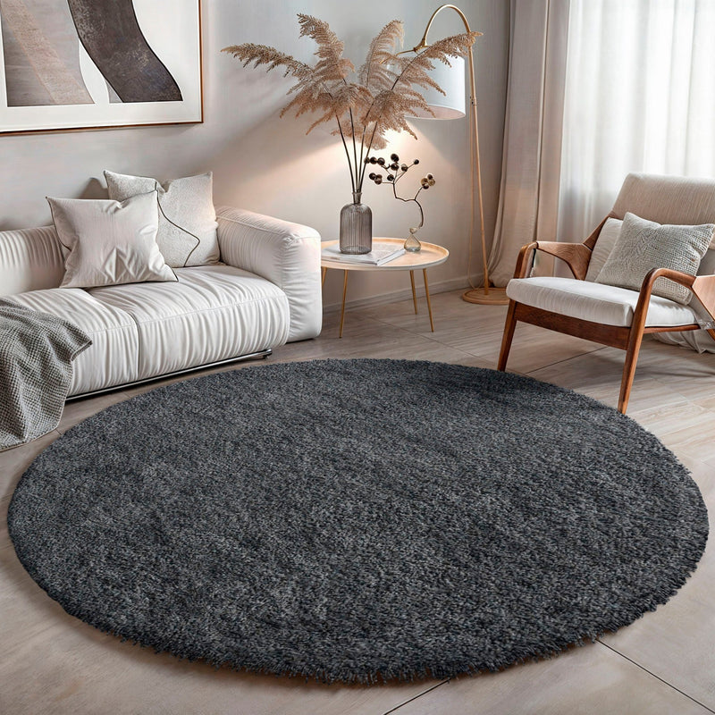 Covor Banji gri rotund, moale și pufos, 120 cm diametru - LunaHome.ro