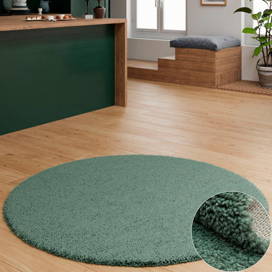 Covor Banji verde rotund, moale și pufos, 100 cm diametru - LunaHome.ro