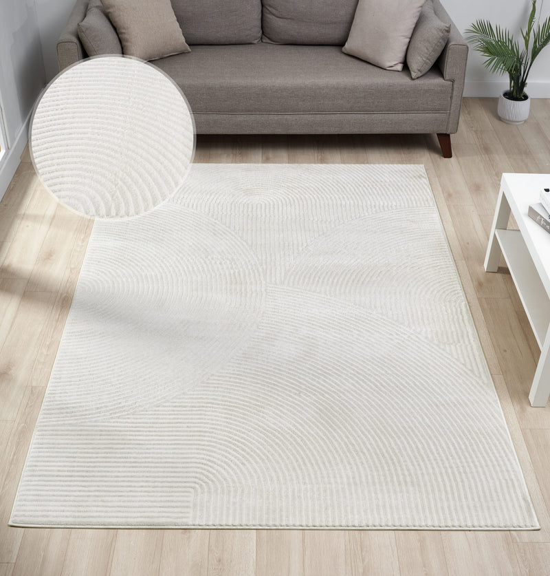 Covor Bantori crem cu model 3D scandi boho 200x300 cm - LunaHome.ro