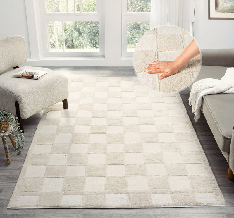 Covor Belion cu model in geometric 3D crem 120x180 cm - LunaHome.ro