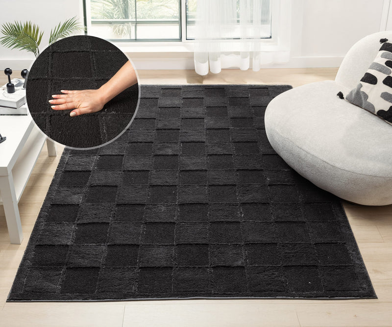 Covor Belion cu model in geometric 3D negru 120x180 cm - LunaHome.ro