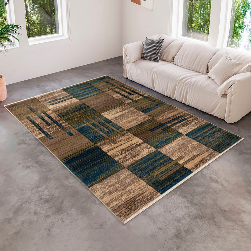 Covor Beliz cu model geometric 3D verde mușchi, 160x230 cm - LunaHome.ro