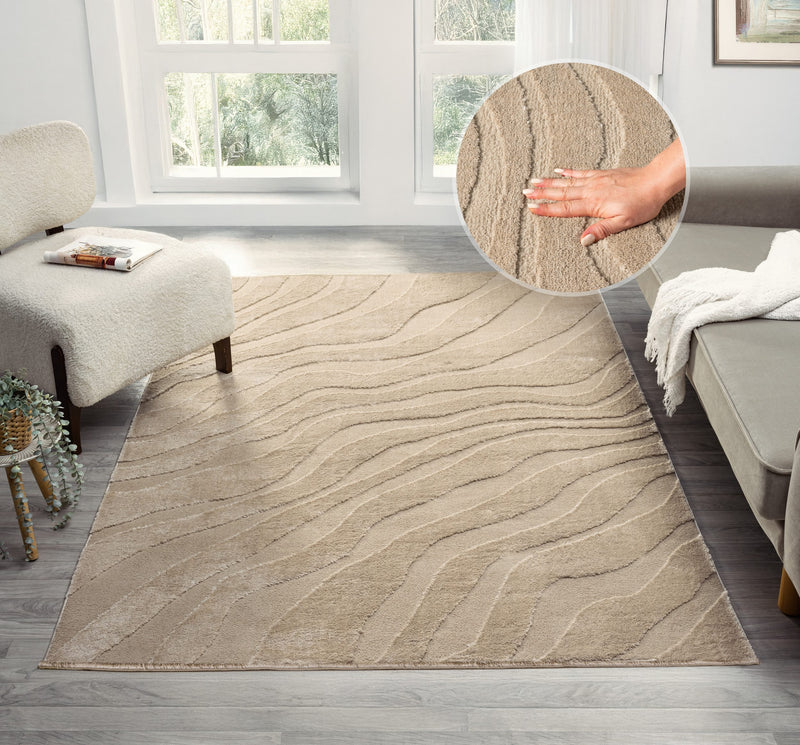 Covor Benia cu model in valuri 3D bej 120x180 cm - LunaHome.ro