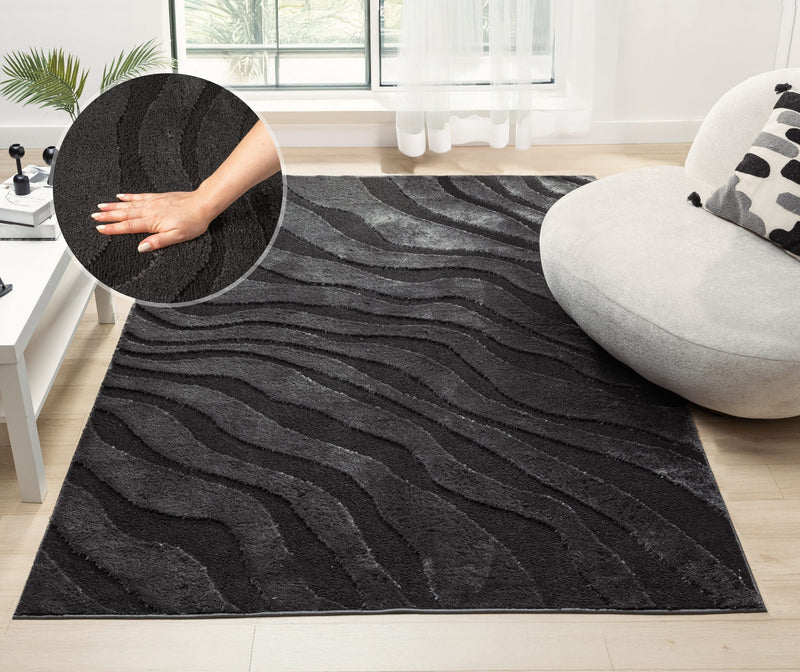 Covor Benia cu model in valuri 3D negru 200x300 cm - LunaHome.ro