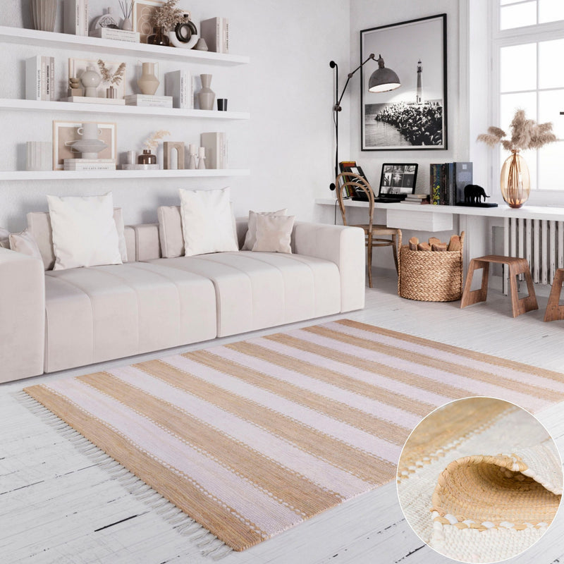 Covor Benja din bumbac țesut manual crem-alb 120x170 cm - LunaHome.ro