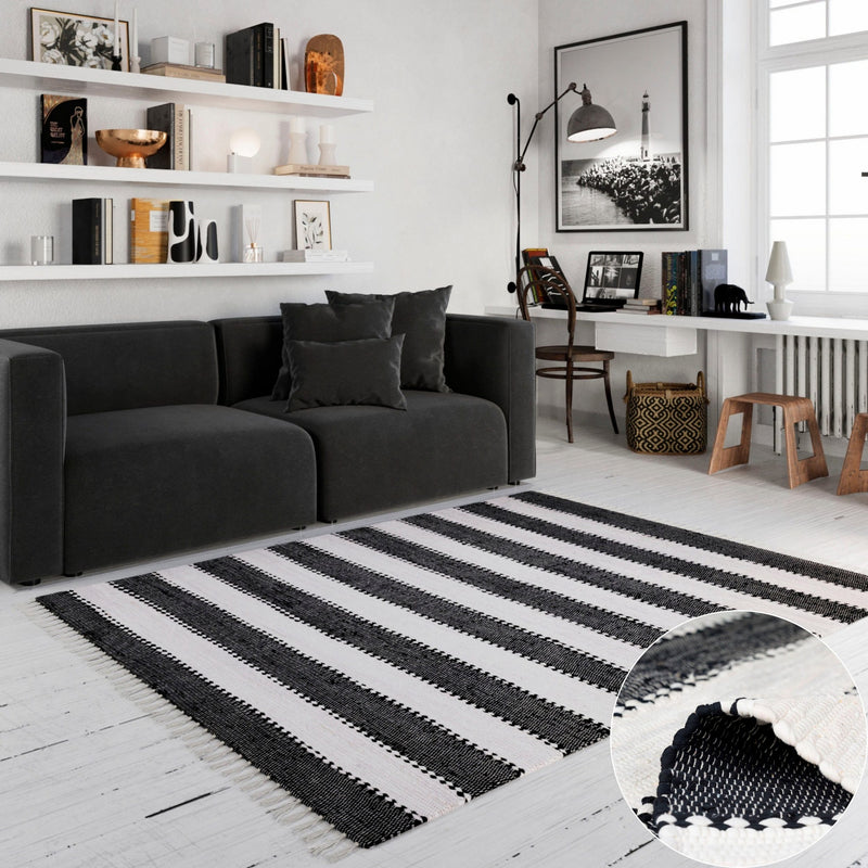 Covor Benja din bumbac țesut manual negru-alb 160x230 cm - LunaHome.ro