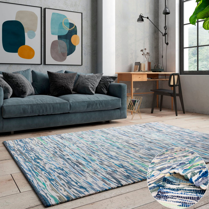 Covor Bente Lüttenhütt țesut manual din bumbac albastru 80x150 cm - LunaHome.ro