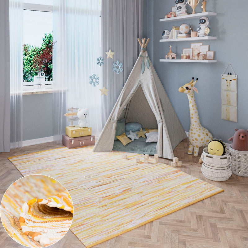 Covor Bente Lüttenhütt țesut manual din bumbac galben 120x170 cm - LunaHome.ro