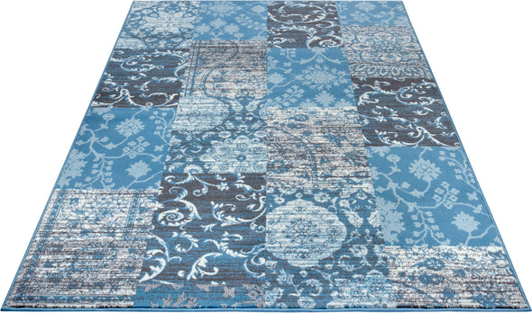 Covor Bloques cu fir scurt, design modern albastru 160x230 cm - LunaHome.ro