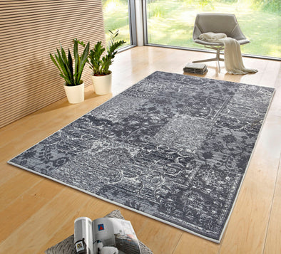 Covor Bloques cu fir scurt, design modern gri-crem 160x230 cm - LunaHome.ro