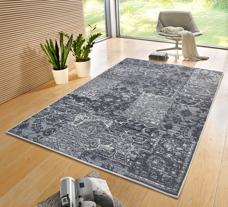 Covor Bloques cu fir scurt, design modern gri-crem 160x230 cm - LunaHome.ro