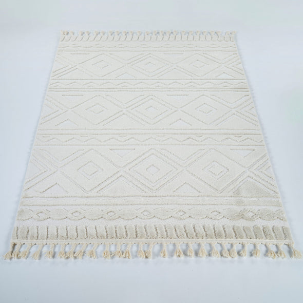 Covor Bonvo crem cu design scandinav 3D si franjuri 160x230 cm - LunaHome.ro