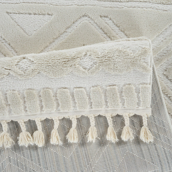 Covor Bonvo crem cu design scandinav 3D si franjuri 160x230 cm - LunaHome.ro