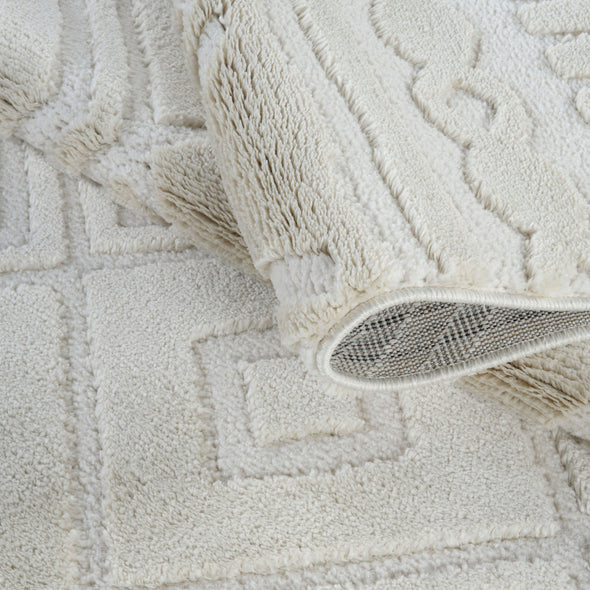 Covor Bonvo crem cu design scandinav 3D si franjuri 160x230 cm - LunaHome.ro