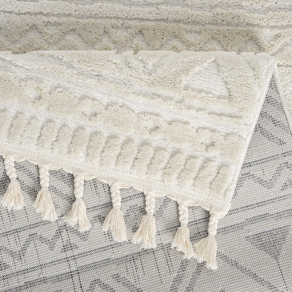 Covor Bonvo crem cu design scandinav 3D si franjuri 80x300 cm - LunaHome.ro
