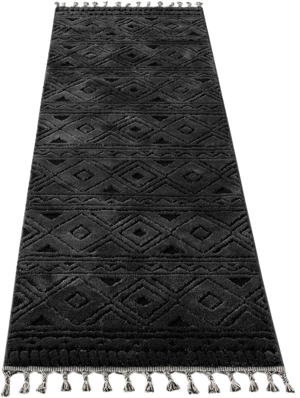 Covor Bonvo negru cu design scandinav 3D si franjuri 80x300 cm - LunaHome.ro