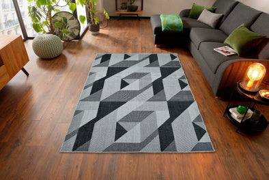 Covor Borfin cu model geometric pentru interior si exterior gri 120x180 cm - LunaHome.ro