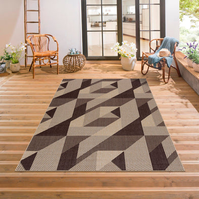 Covor Borfin cu model geometric pentru interior si exterior maro 120x180 cm - LunaHome.ro