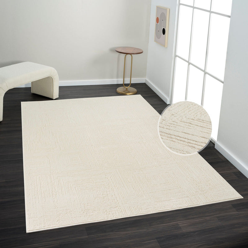 Covor Brakel cu model geoemtric 3D aspect vintage crem 200x300 cm - LunaHome.ro