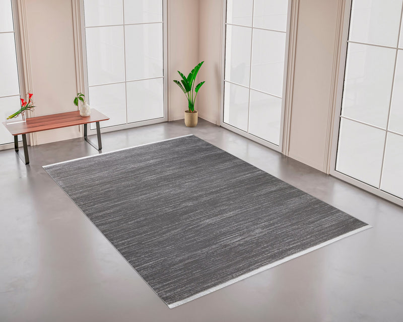 Covor Bricon cu fire scurte si franjuri, model modern gri 200x290 cm - LunaHome.ro