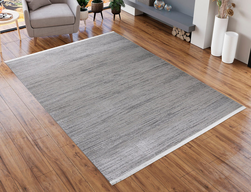 Covor Bricon cu fire scurte si franjuri, model modern gri, 160x230 cm - LunaHome.ro