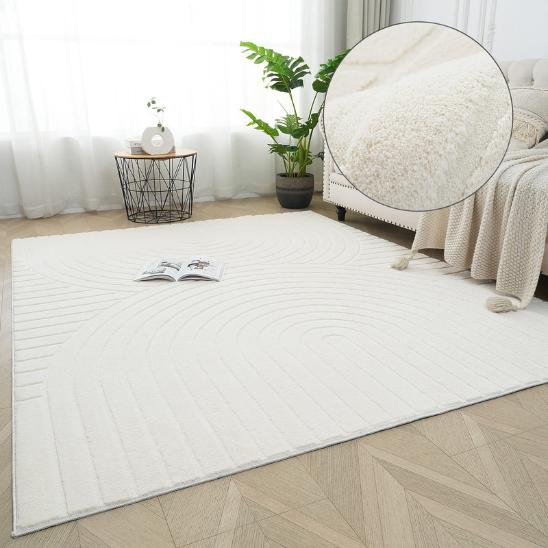 Covor Cali pufos cu model 3D boho lavabil crem 120x180 cm - LunaHome.ro